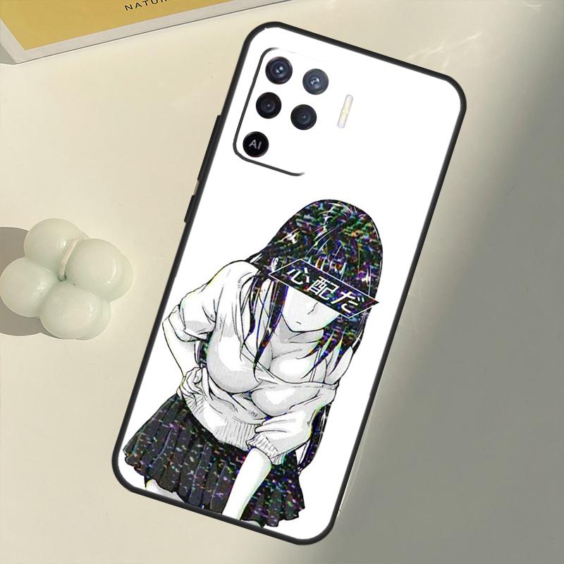 Trauriges Mädchen japanische Anime-Hülle für OPPO A74 A94 A54 A1K A15 A16 A52 A72 A83 A91 A93 A53S A5 A9 A31 A53 2020 Abdeckung