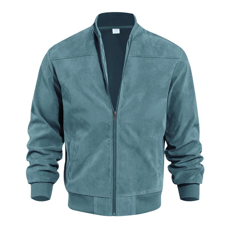 European and American Men's Suede Zipper Stand Collar Jacket for Spring and Autumn