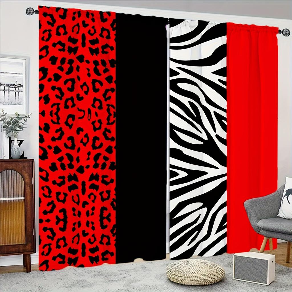 Two Black Red Zebra Leopard Print Curtains Suitable Filtering Light Bedroom Office Kitchen Living Room Made Of Polyester Sitting Window Treatment