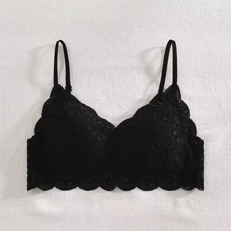 

Spring and summer new lace French women s bra, no empty cup, no steel ring, sexy back inside M=70AB、34/75AB чёрный