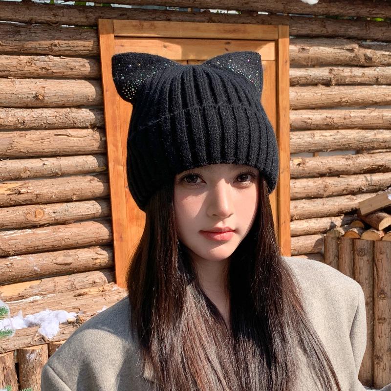 New wool hat cat ears ear protection autumn and winter warm cold hat men's and women's cute knitted hat