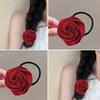 Hair Tie French Style Glossy Satin Rose Flower Decor Handcrafted 3D Petal Design Hair Rope Soft Smooth Fabric Hair Accessory