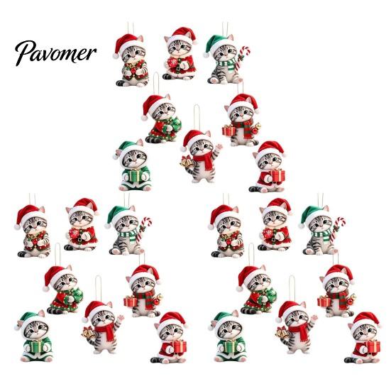 Holiday Tree Ornaments Cute Kitten Christmas Ornament for Hanging, 2D Flat Wooden Decorations Decorative Pendant with Lanyard Home Party Supplies