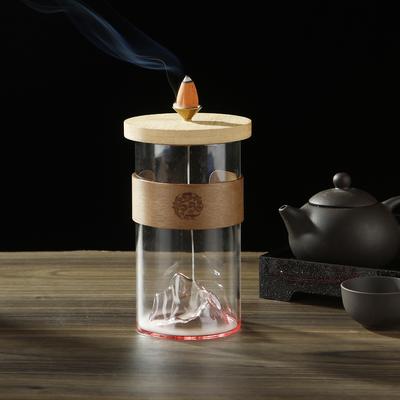 Glass Incense Burner for Incense Cones Backflow Incense Holder Glass Incense Cones Burner with Snow Mountain for Meditation Yoga