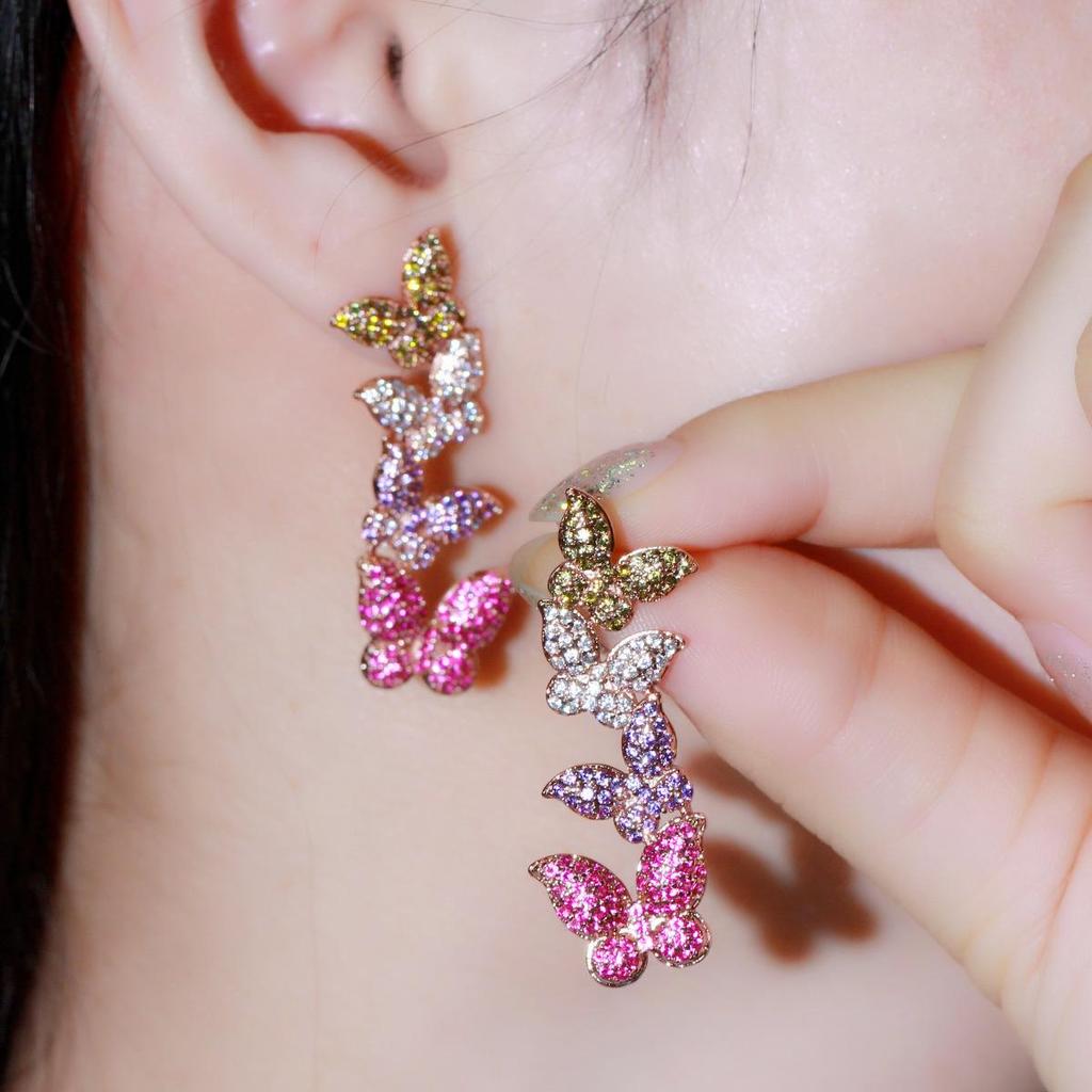 Korean Style Rose Gold Butterfly Zircon Earrings with S925 Silver Needle