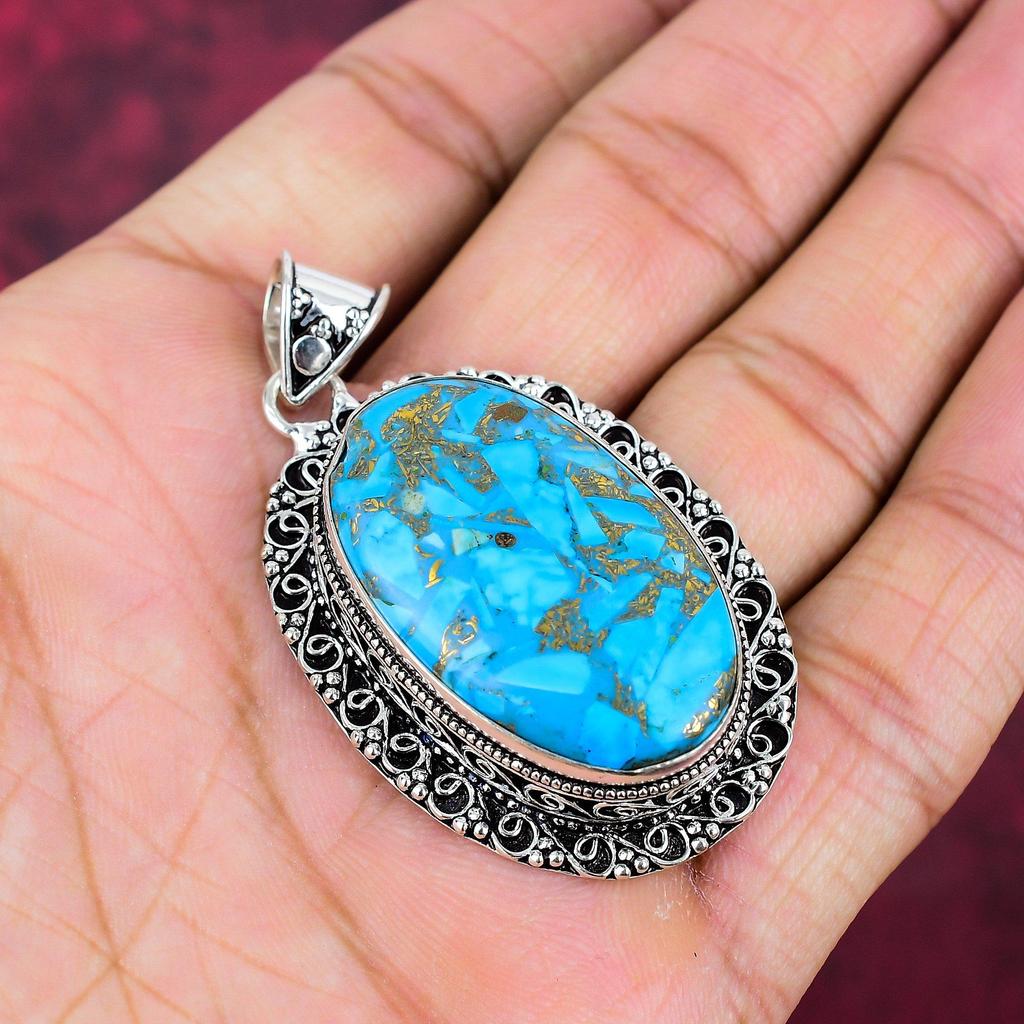 Kupfer Türkis 925 Sterling Silber Anhänger, handgefertigter Anhänger Edelstein Schmuck, Geschenke für Frau brandneuer Anhänger