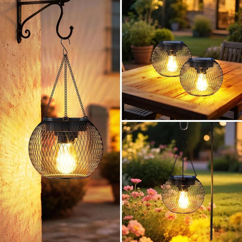 Solar Lanterns Outdoor Waterproof Metal Hanging Lights with Hooks Auto On/Off Warm Lighting for Porch Garden Yard Pathway Patio Landscape Decor