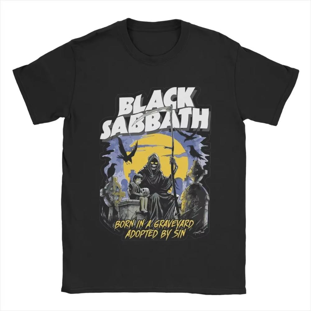 Men's T-Shirt Black Cool Sabbaths Novelty Pure Cotton Tees Short Sleeve T Shirts Crewneck Clothes 4XL 5XL