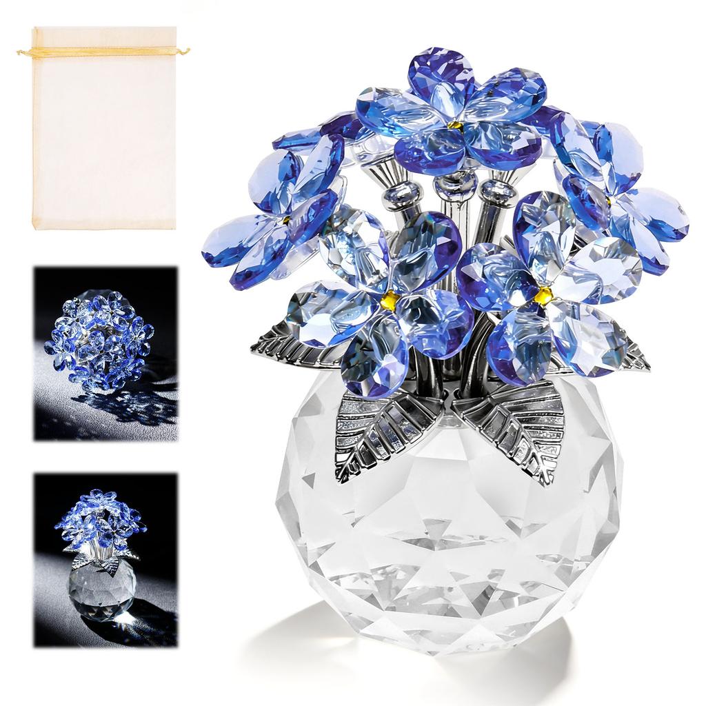 Blue Crystal Flower Handmade Glass Flower Bouquet Collectible Figurine Crystal Ornaments Meaningful Romantic Presents for Women