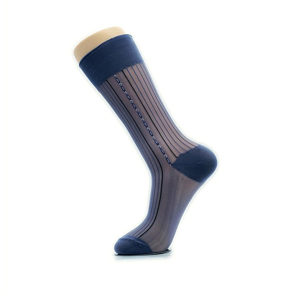 Men Middle Tube Thin Silk Socks Elegant Business Dress Crew Socks Nylon Breathable Hosiery Striped Jacquard Loose Casual Socks