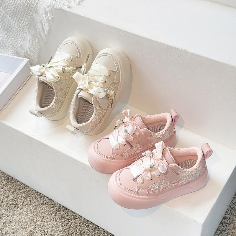 Kinderschuhe Mädchen Sneaker Beige Rosa Flach Skateboard Sneaker Bling Kinder Freizeit Leder Sport Tennis Schuhe für Mädchen H08013
