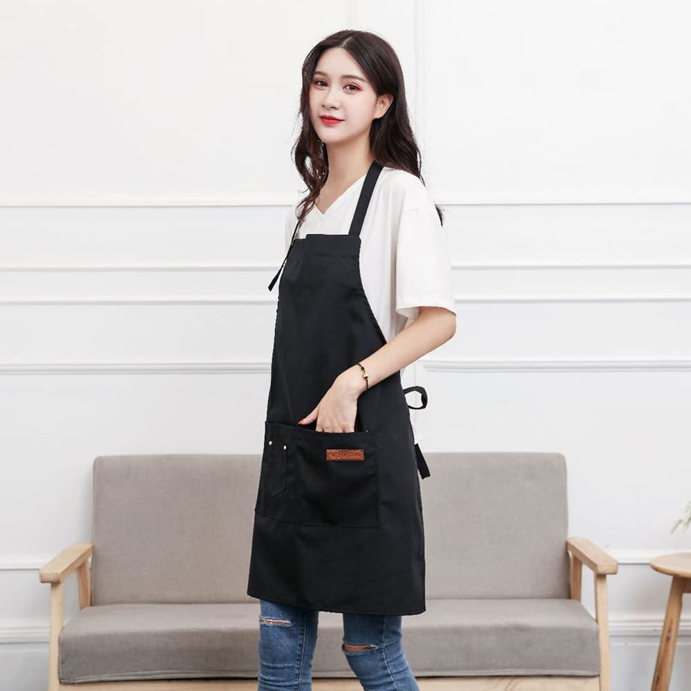 LEILEIZHIYI Neck-Hanging Apron, Adjustable Length, Simple Design, Men's and Women's Cafe Apron, Solid Color, Stylish, Large Capacity Pockets, Stain