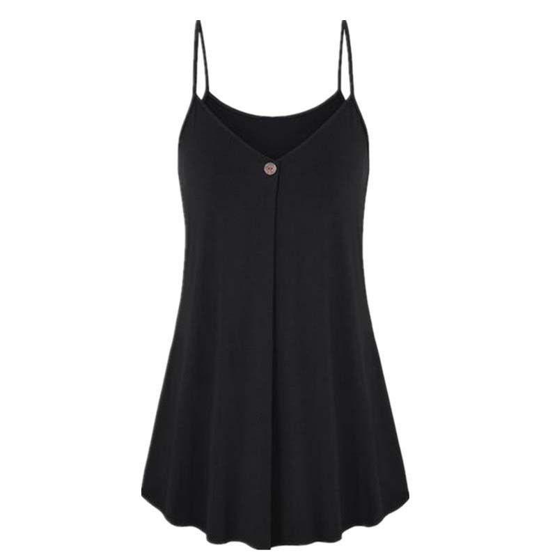 Elegant Women's Fashion Summer Plus V-neck Sleeveless Button Loose Hem T Shirt