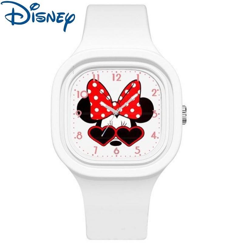 Disney Women s Watch Mickey Minnie Cartoon Square Quartz Watch for Girls Student Silicone Luminous