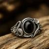Eco-Friendly Retro Snake Alloy Ring with Black Gemstone and Flower Details for Women