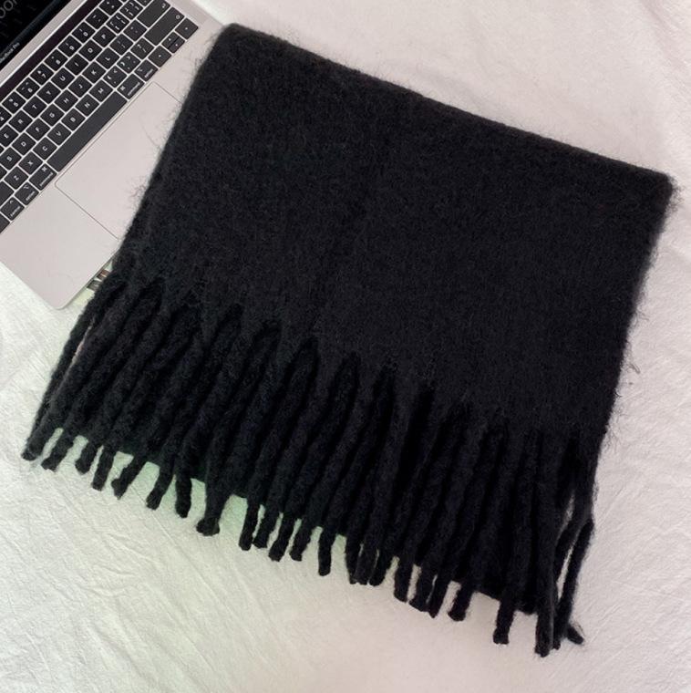 Solid color haze blue scarf female winter fluffy hair thickened student white student warm scarf blue scarf