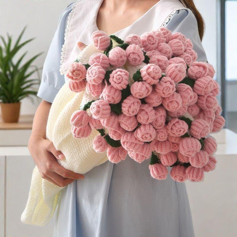 Handgestricktes Rosenstrauß-Kuscheldecke für Mädchen, Freunde, frisch Verheiratete - Perfektes praktisches Weihnachtsgeschenk