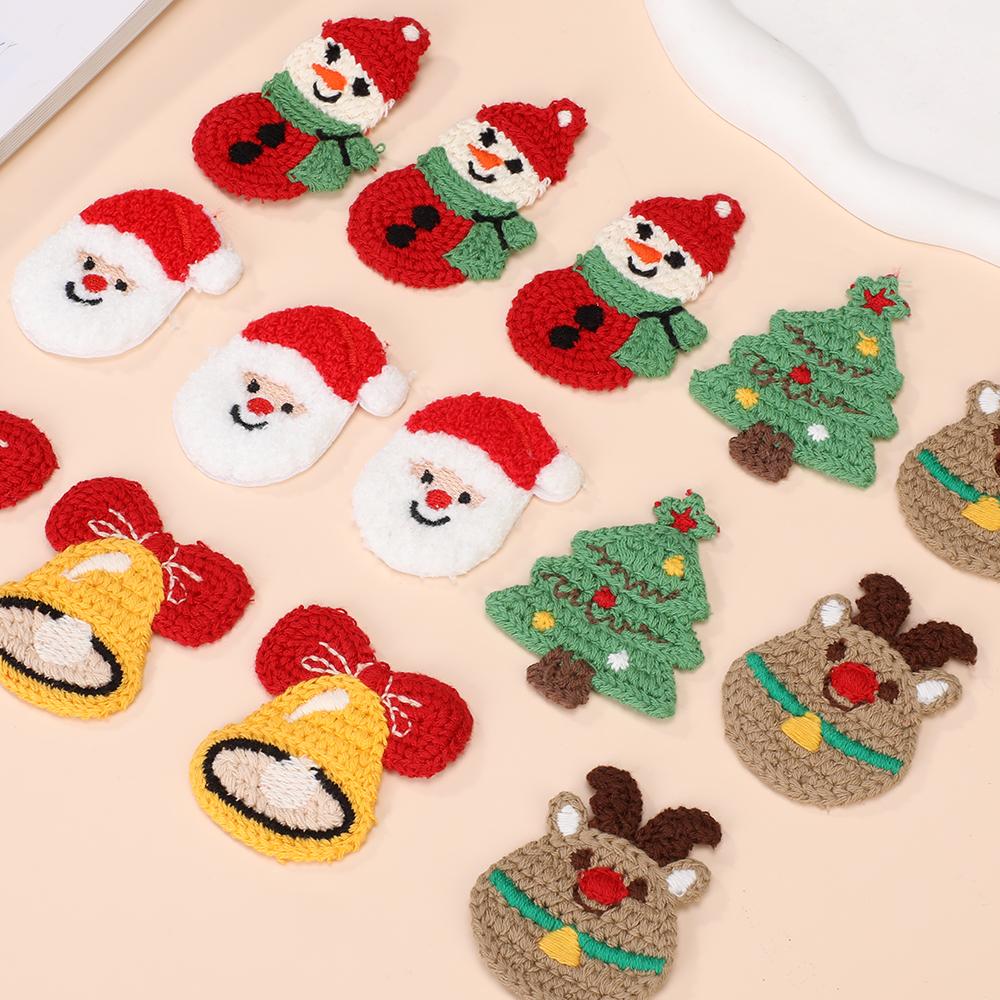 10 Pcs/Sets Knitted Embroidered Christmas Trees, Snowmen, Santa Claus, Reindeer, Bells Patch DIY Decoration