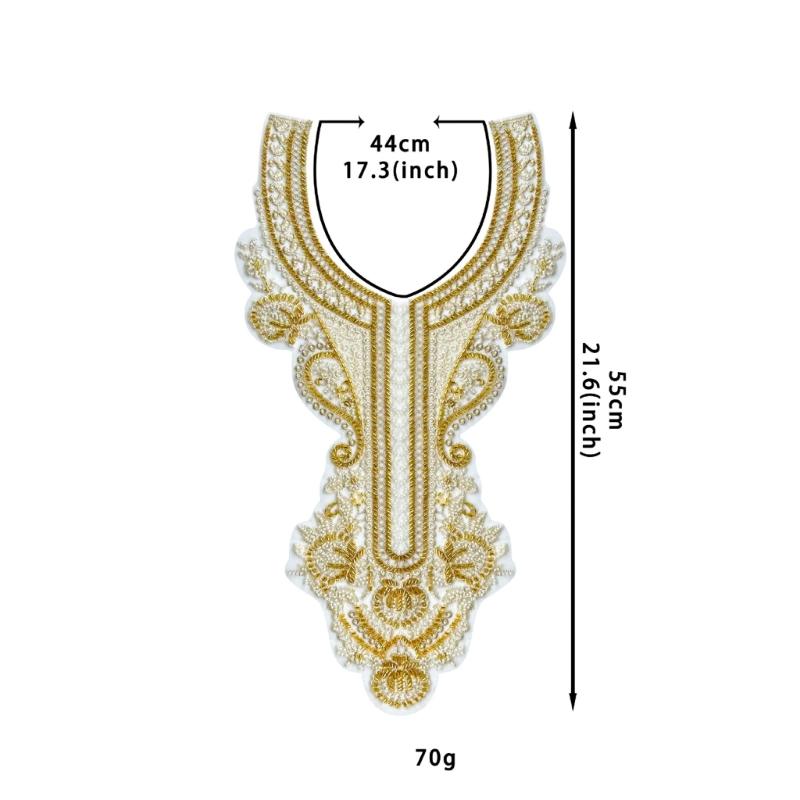Bestickte Perlen-Applikation für Hochzeitskleid Abendkleid Aufnäher für Kragen Perlen-Aufnäher Spitze-Applikation
