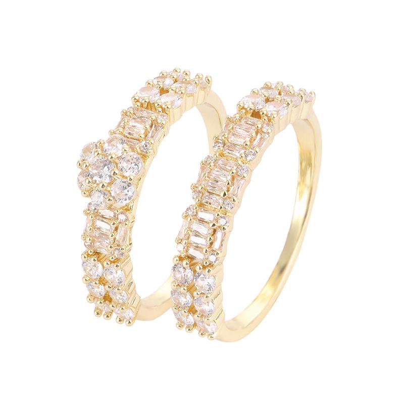 Sweet Sparkly Flower-Shaped Zircon Ring Set - Exquisite Versatile Couple's Two-Piece Set
