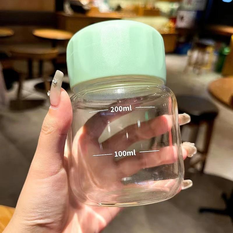 300ml Transparent Glass Water Bottles Cute Mini Portable Heat Resistant Juice Milk Flower Tea Mug for Kids Girls Home Drinkware