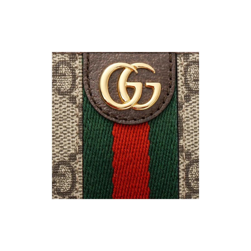 GUCCI Ophidia woven strap with aged logo stripes  canvas and leather patch  card holder and card bag  unisex and couple style  blackwood/brown
