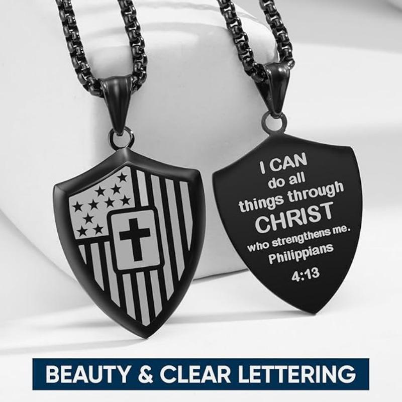 European and American New Black Shield Necklace American Flag Scripture Men s Gift for Women 60CM