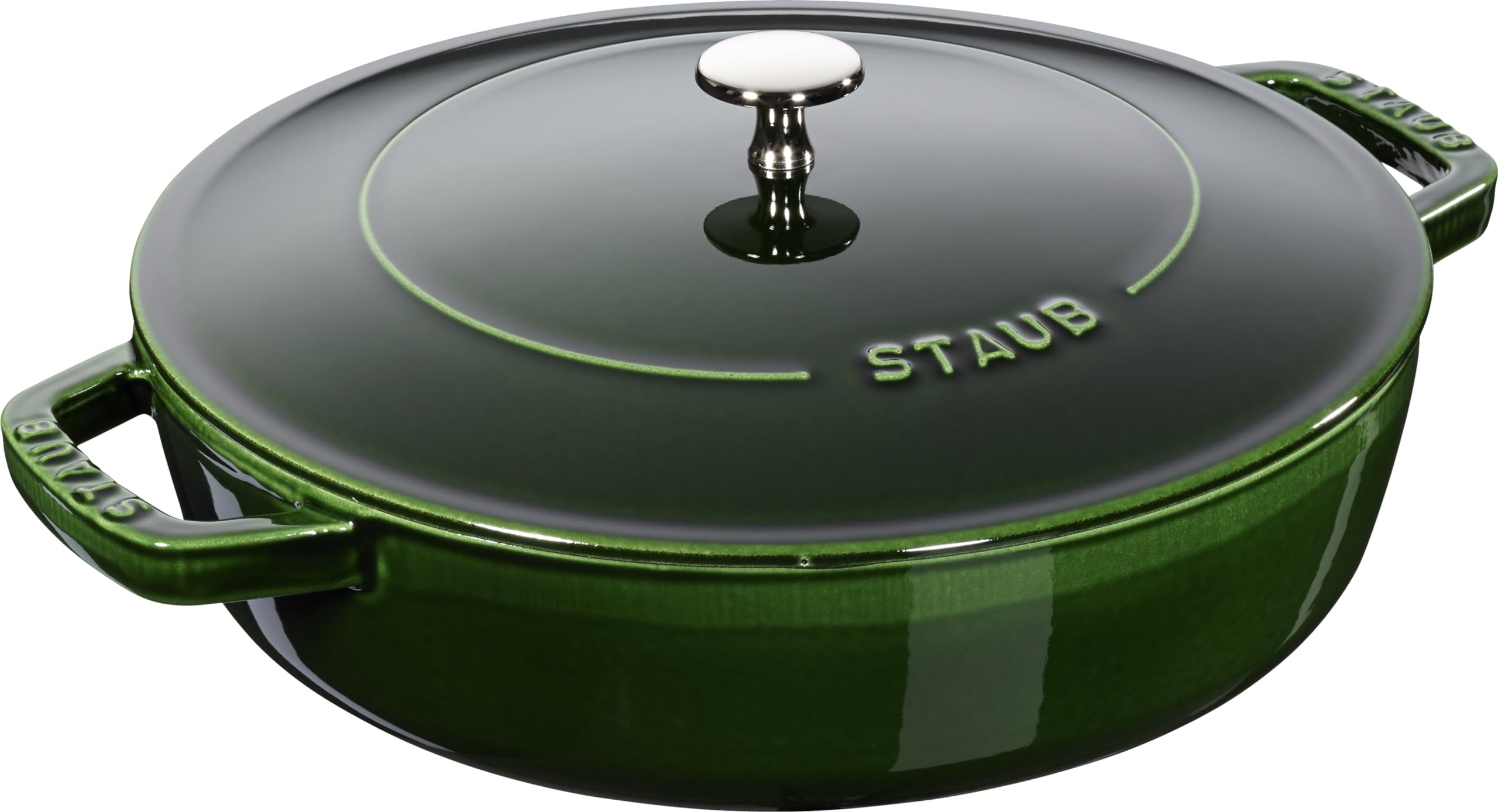 

Staub Saute Pan Basil Green Large Two Hand Cast Enamel Pot Shallow Sukiyaki Compatible with IH Japanese Braiser Braiser 28cm [Authorized Product]