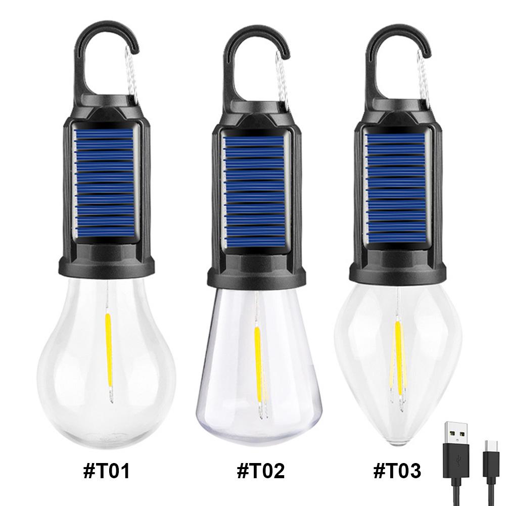 1-5PCS Solar Powered LED Camping Lamp with Hook BBQ Atmosphere Light USB Charging Portable Handheld Lamp for Outdoor Camping