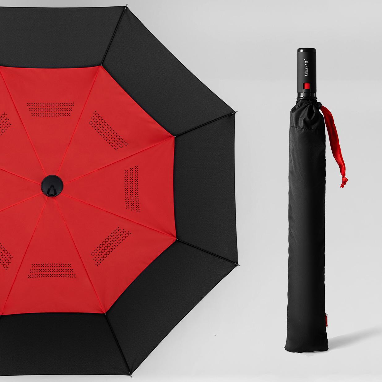 

Parachase Зонт-наоборот Ветрозащитный Прочный 8 спиц, 2 Складной зонт Автоматическое закрытие, Двухслойный зонт от дождя Мужской Женский Aluminum&8K красный