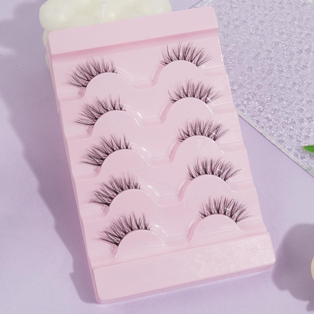 Half EyeLashes 5 Pairs Manga Lashes Clear Band Natural False Crisscross Eyelashes Wispy Short Cat Eye Eyelash Extension