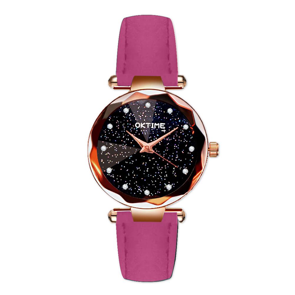 Women Fashion Retro Belt Quartz Movement Wristwatch Starry Sky Dial Watch