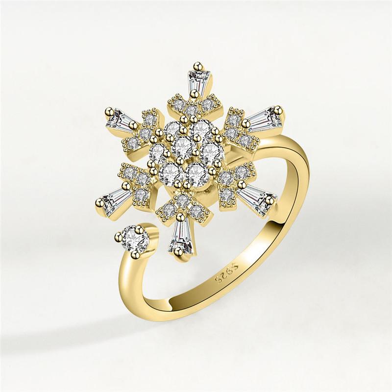 Winter CZ Snowflake Opening Rings for Women Girls Christmas Jewelry Fidget Anxiety Relaxing Ring Year Gift