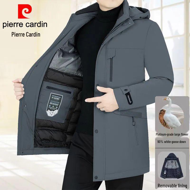 Pierre Cardin Men's Mid-Length Goose Down Jacket with Removable Liner - Thickened, Warm Winter Outerwear.
