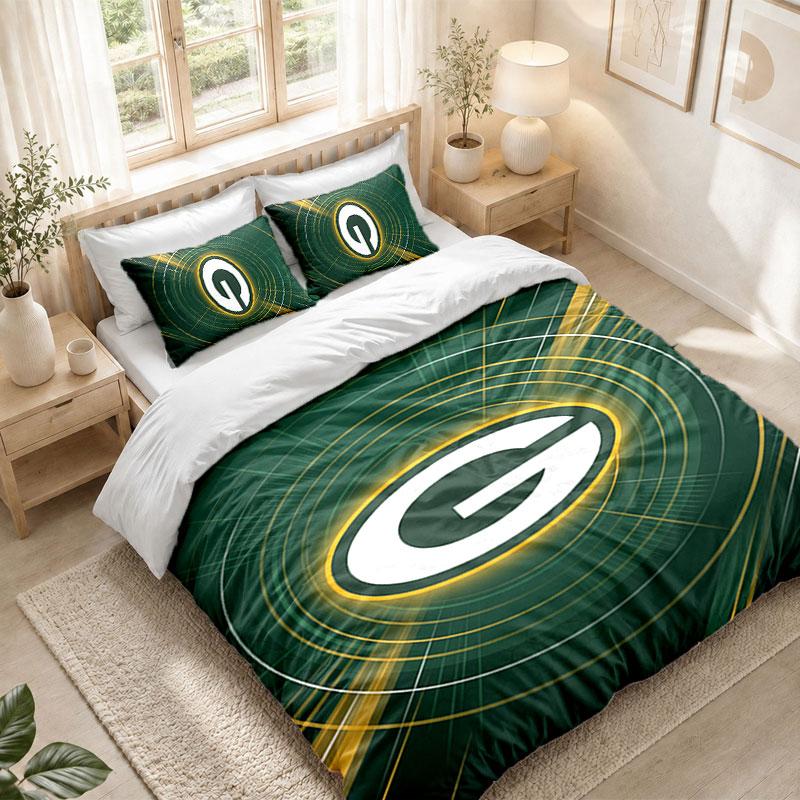 Bettwäsche-Set 1 Bettbezug 2 Kissenbezüge Green Bay Packers Aufdruck Schlafzimmer Heimdekoration