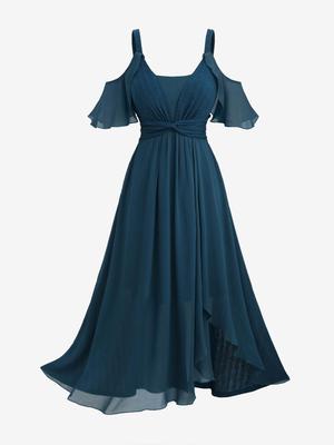Rosegal Plus Size Tulip Hem Twist Textured Ruffles Cold Shoulder Dress