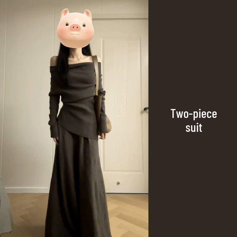 

Women s Petite One-Shoulder Black Knit Dress for Autumn/Winter 2025 - Elegant Long Style 2XL