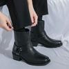 Men's Leather Chunky-Heeled Ankle Boots  Side Zipper Outdoor Casual Walking Boot  Anti-Slip Business Boots For Autumn And Winter