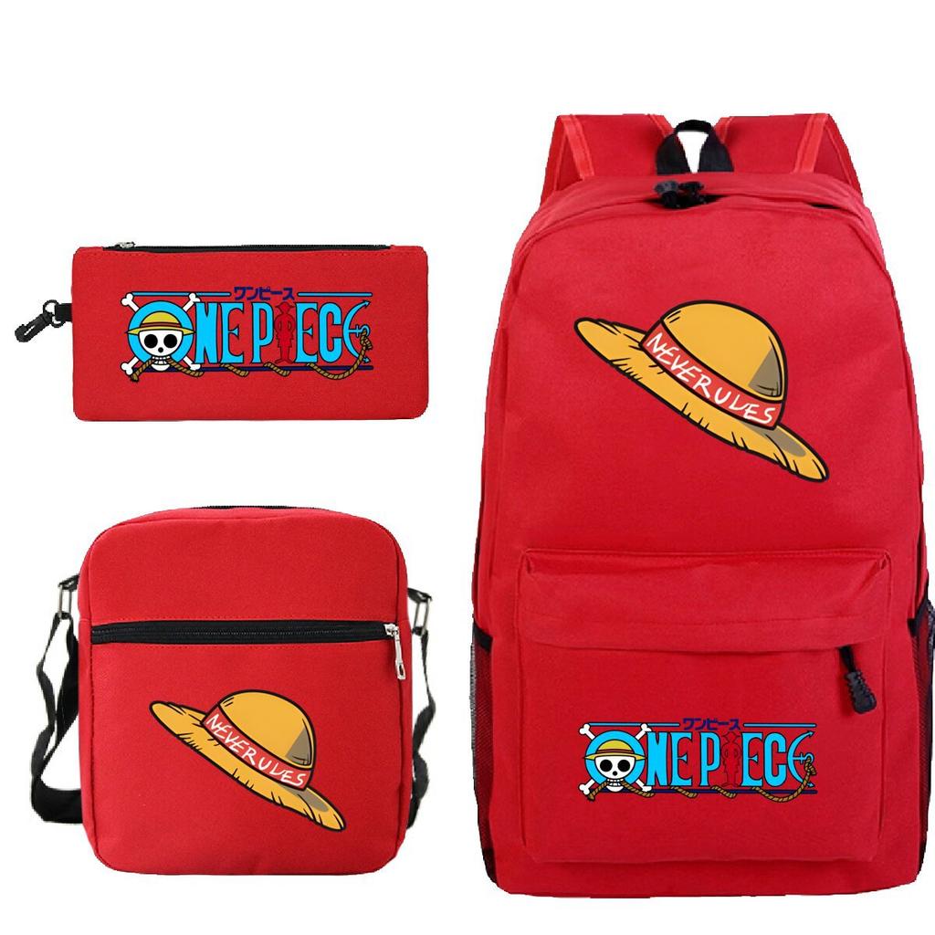 New Animation One Piece Printed Backpack for Primary and Secondary School Students Large Capacity School Bag Combination Three-piece Set