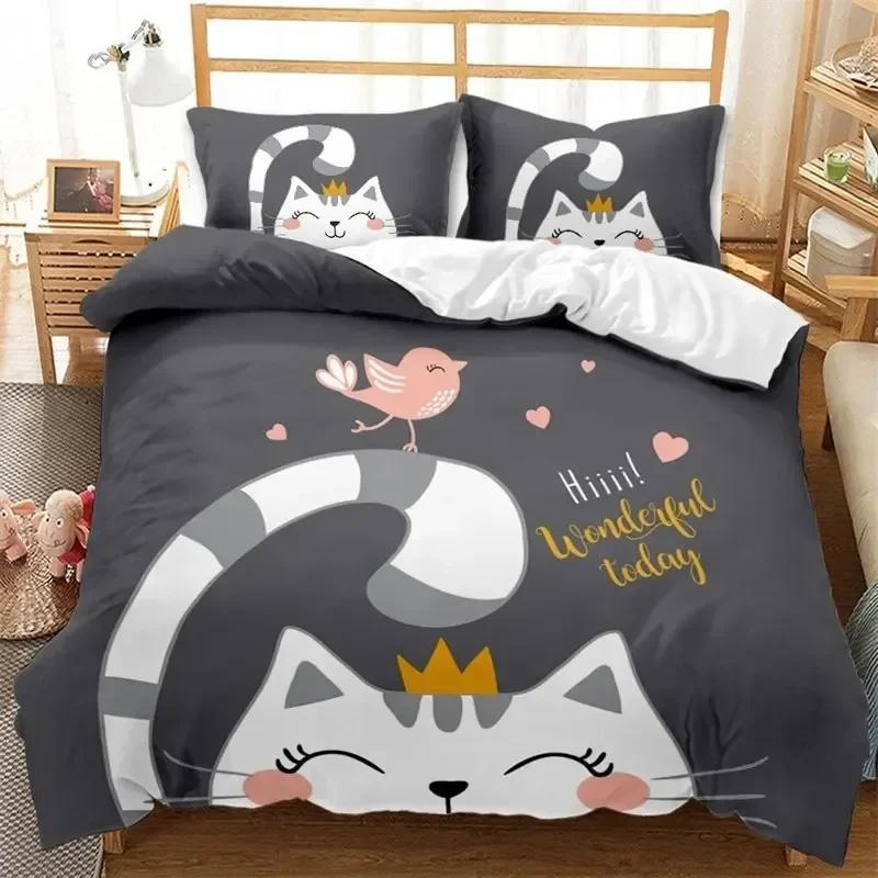 Kawaii Katze Bettbezug Cartoon Bettwäscheset Mikrofaser Niedlich 3D Tiere Bettdeckenbezug Einzelbett Doppelbett Kingsize Für Kinder Junge Mädchen Teenagerzimmer