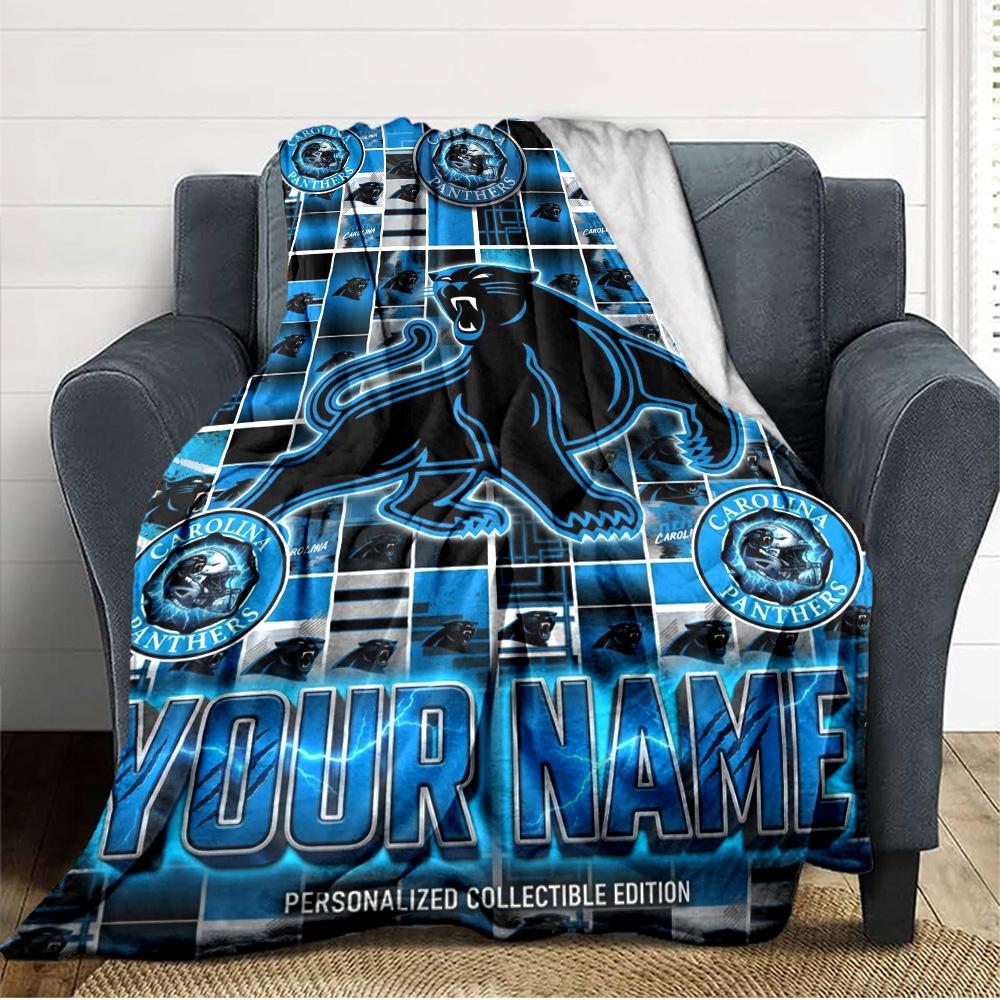 Name Custom Carolina Panthers Logo Print Flannel Blanket High Quality Warm Comfortable Cover for All Seasons Perfect for Gifts Home Decor