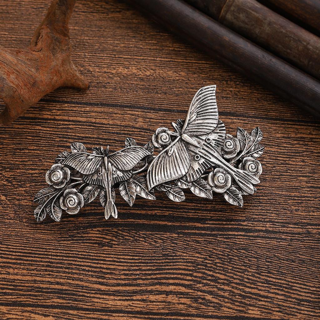 Retro Vintage Moth Flower Hair Clip Niche Punk Style Metal Hair Clip Dark Style Personality Trendy Cool Hairstyle Accessories