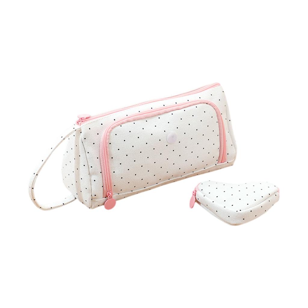 Double Layered Oxford Cloth Pencil Case With Front , Large Capacity,  Japanese Style, High Aesthetics, Student Handheld Stationery Bag