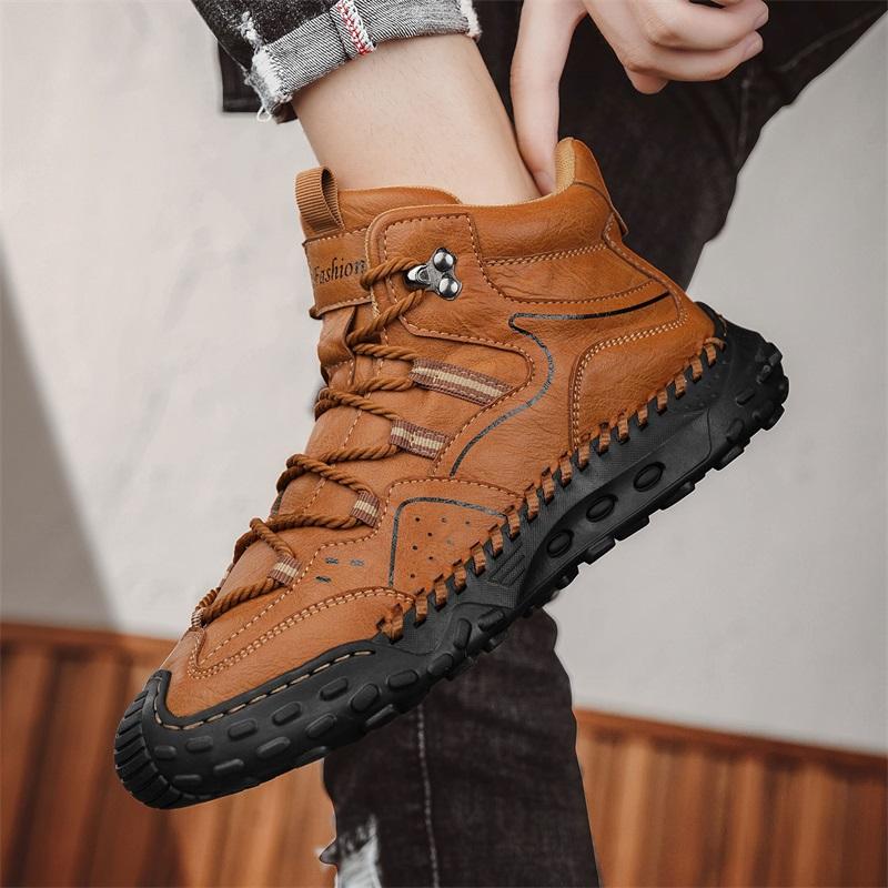 38-48Men Shoes Hand-stitching Leather Men Boots Split Leather Casual Leather Shoes Men Ankle Boots