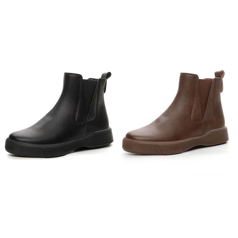 2025 autumn and winter new soft-soled leather Martin boots women's versatile platform short boots British thickened Chelsea boots