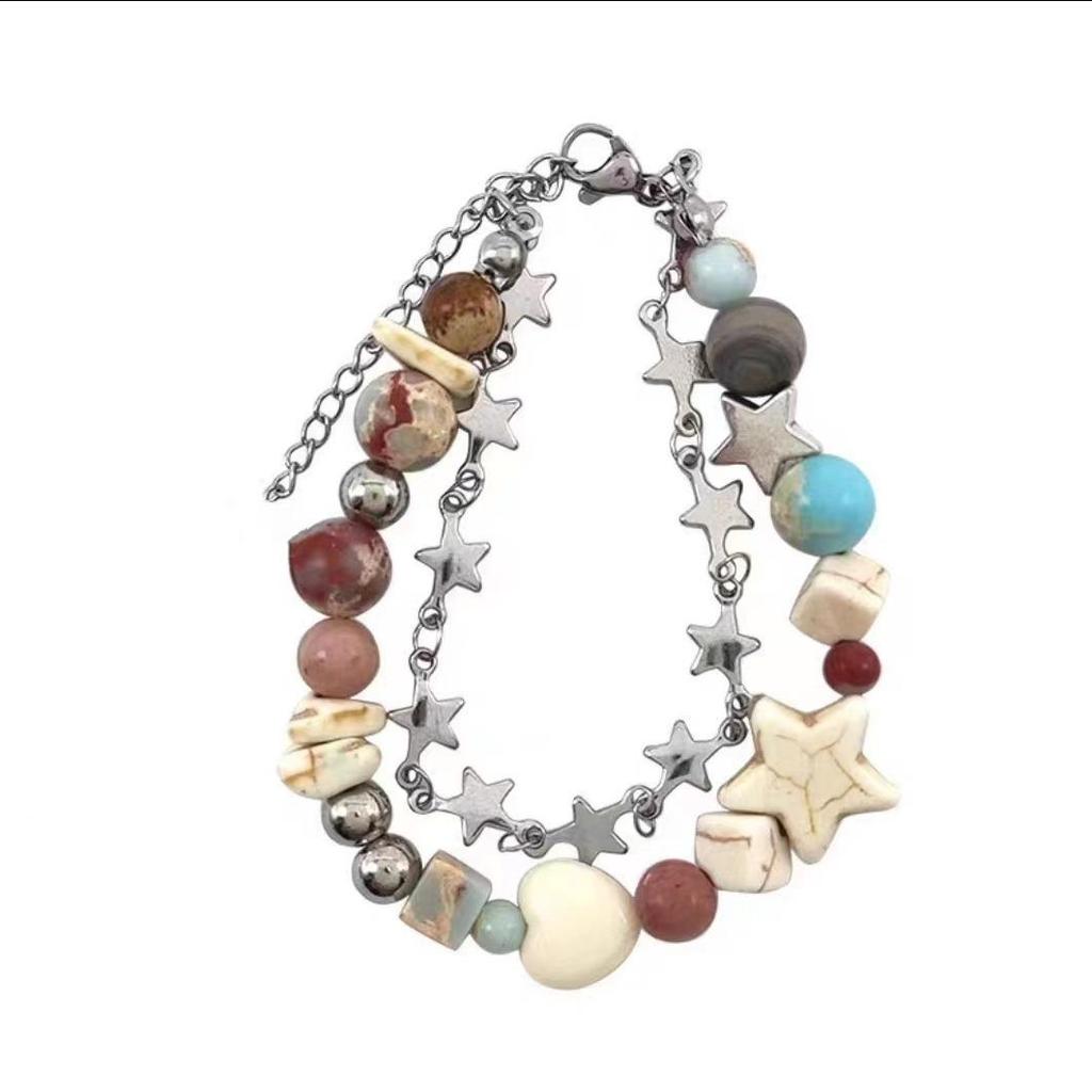 New Star Natural Stone Beaded Bracelet for Women - Luxurious Niche Design, Cute Dopamine Beads
