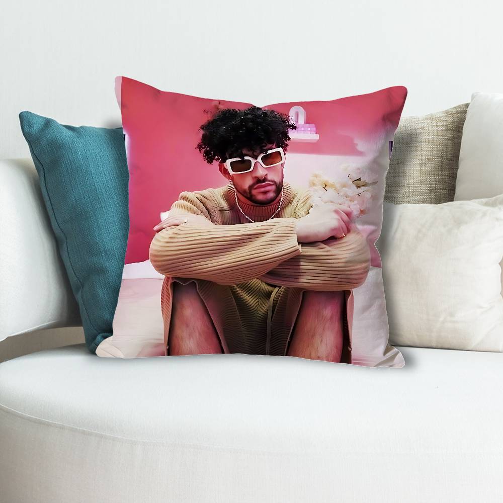 

Singer BBad BBunny DTMF Anime Celebrity Merchandise AllMatch Printed Pillow Case Sofa Car Office Room Decoration Protector 30x30 cm