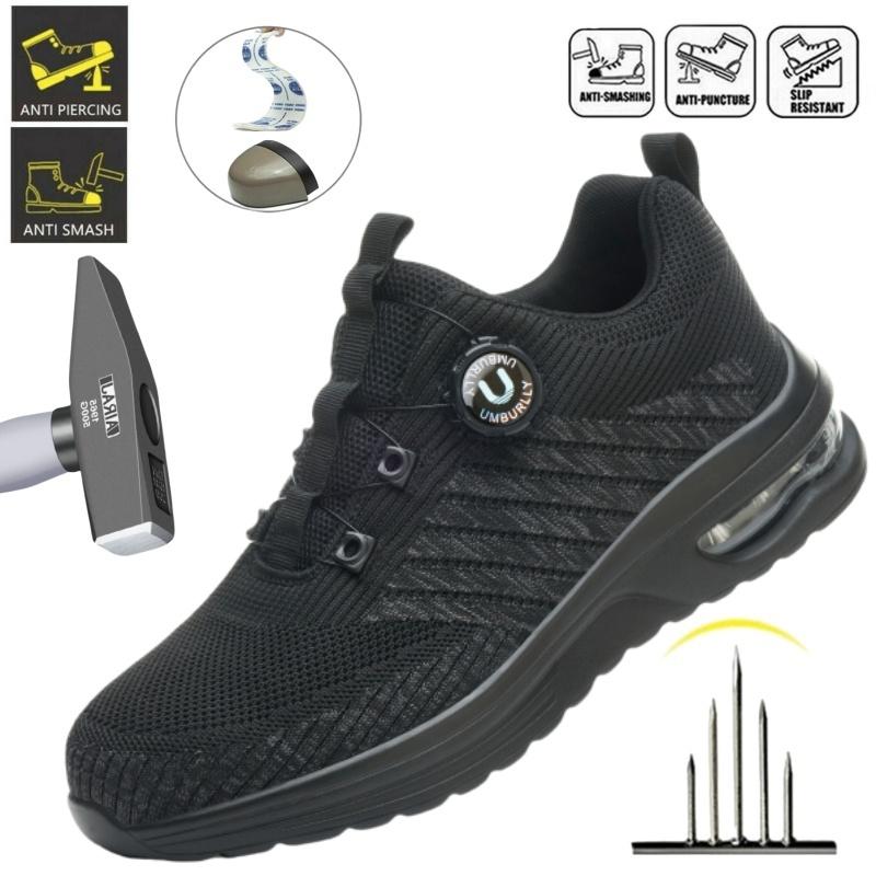 Bouton rotatif Nouvelles chaussures de sécurité Hommes Anti-écrasement Anti-perforation Chaussures de travail Mode Hommes Chaussures de sport Chaussures de protection de sécurité