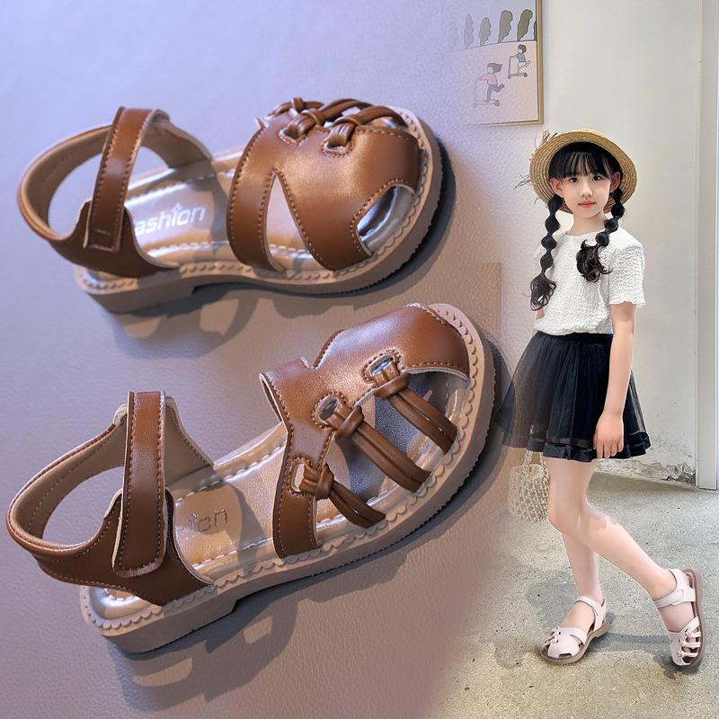 Girls' Sandals Closed-Toe Woven Shoes for Toddlers & Young Kids, Soft-Sole Beach Sandals for Children Girls' Party Shoes