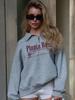 Lazy wind letter printing loose trend warm lapel half zipper sweater women